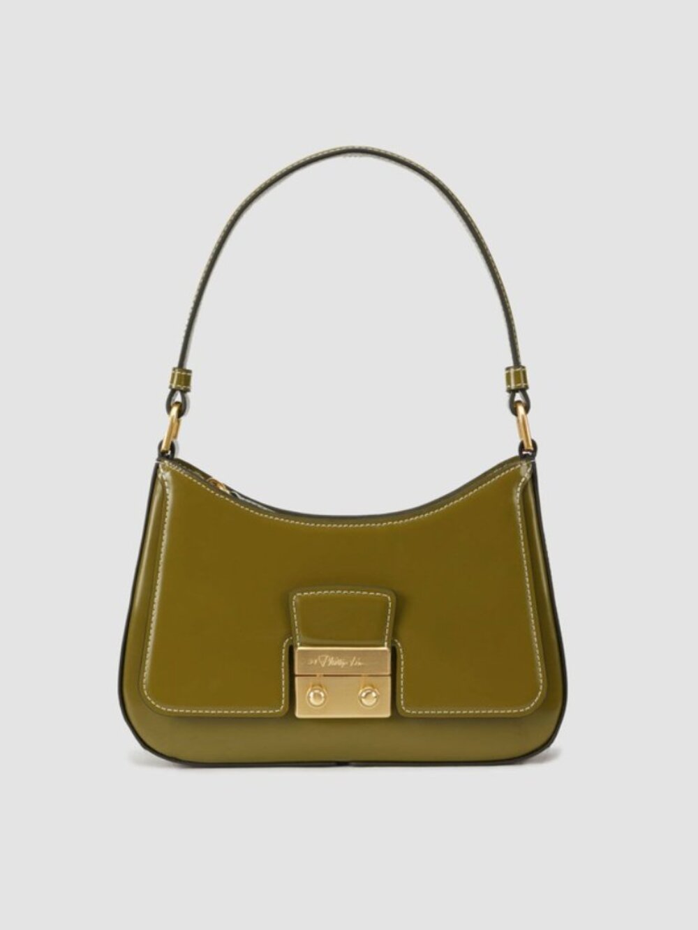 3.1 Phillip Lim Olive Leather Shoulder Bag with Gold Hardware